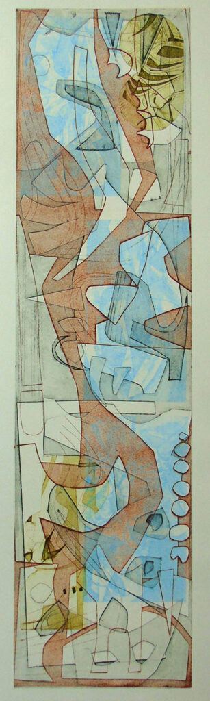Abstract vertical multi layered collagraph print (Unique)